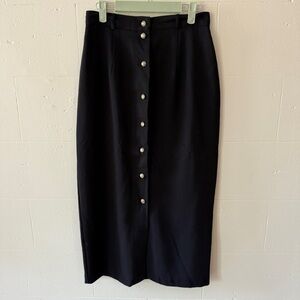 Vintage | Chic Black Gold Maxi Skirt Gold Buttons | Size 6